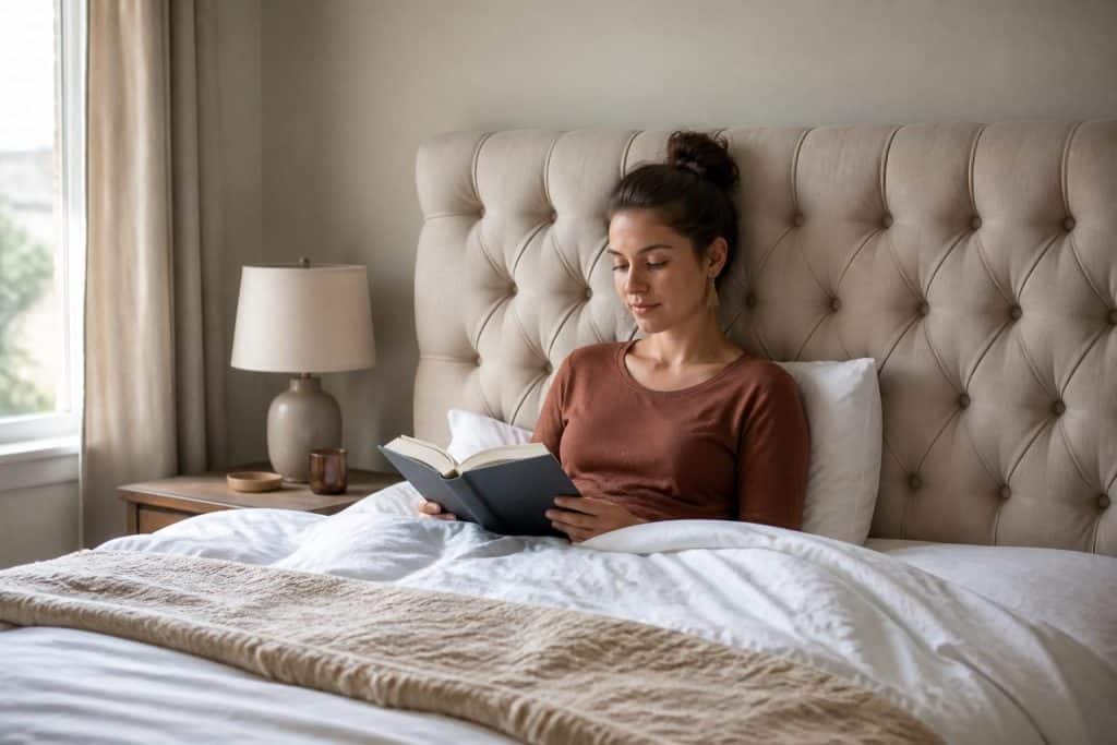 découvrez comment une tête de lit capitonnée améliore le confort du dos lors de la lecture, offrant un soutien optimal et une posture agréable pour des moments de détente prolongés.
