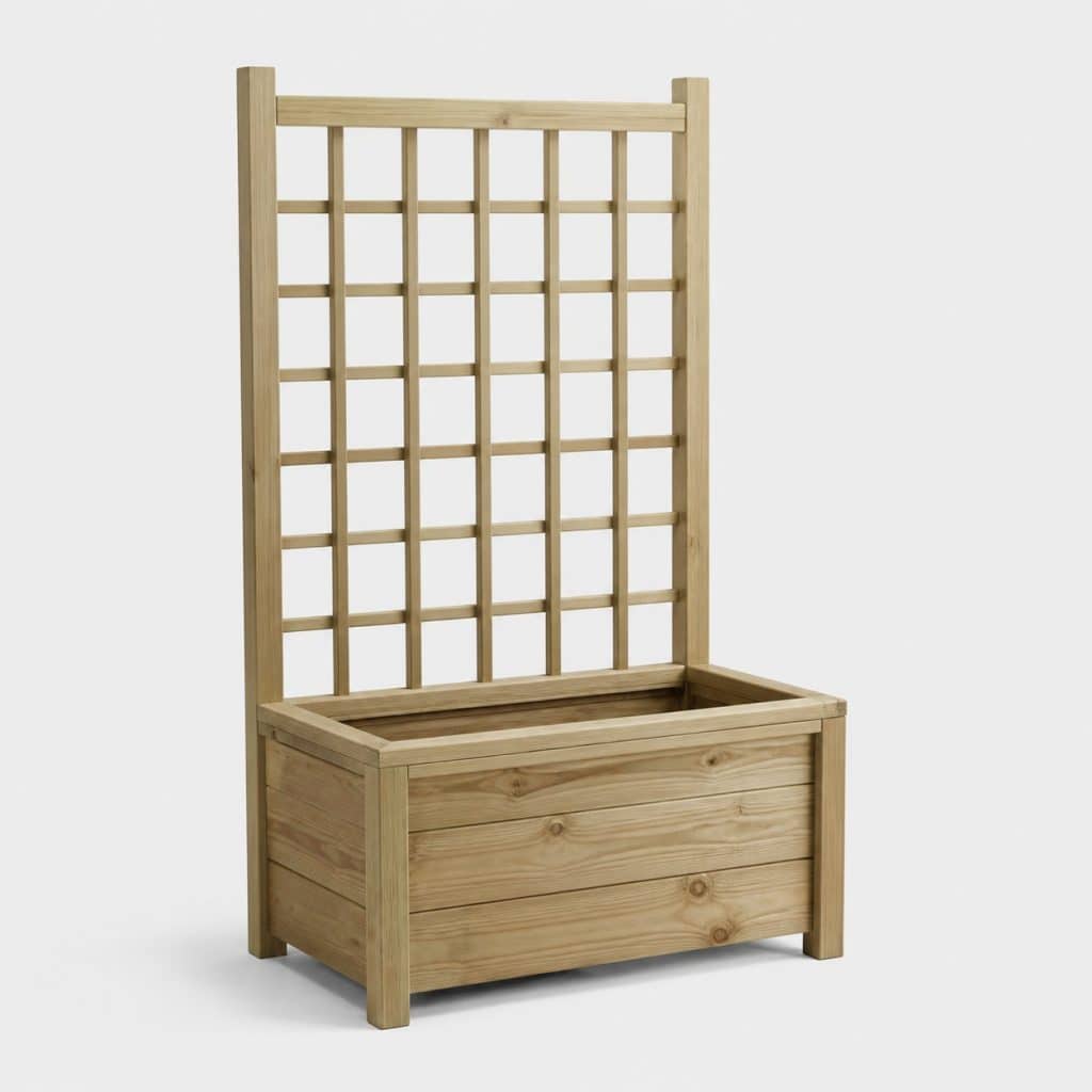 Bac à fleurs avec treillis intégré en bois