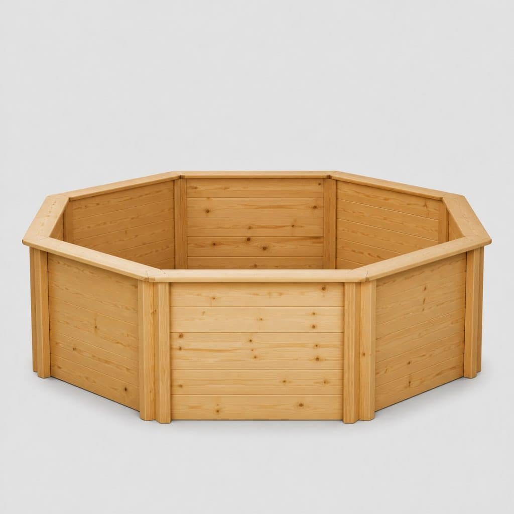 Piscine en bois octogonale vide vue d'ensemble