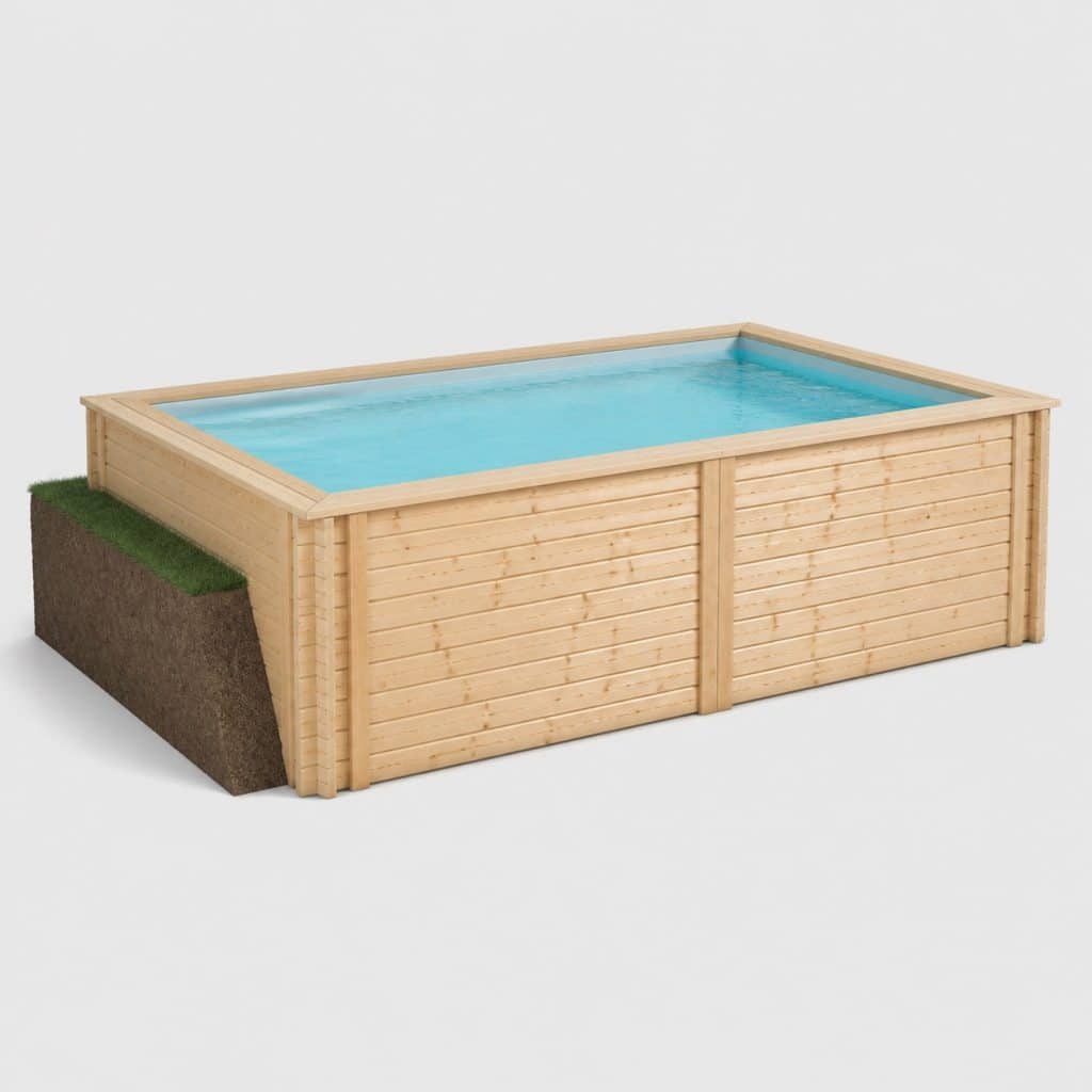 Piscine en bois semi-enterrée rectangulaire vide